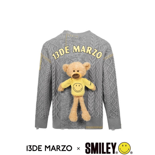 13De Marzo x Smiley Bear Sleeve Zip Knit Sweater Gray Violet