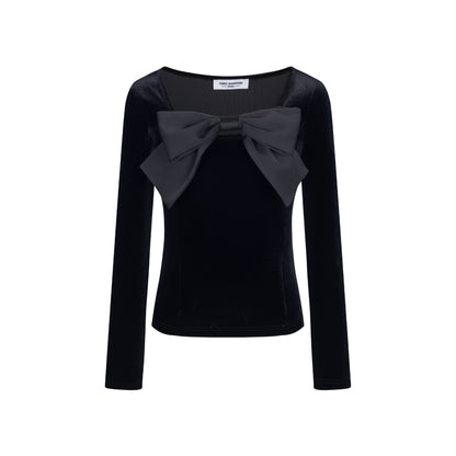 THREE QUARTERS Velvet Bow Top