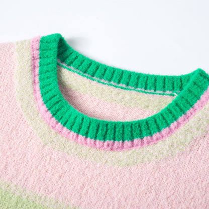 THREE QUARTERS Gradient Striped Sweater Green