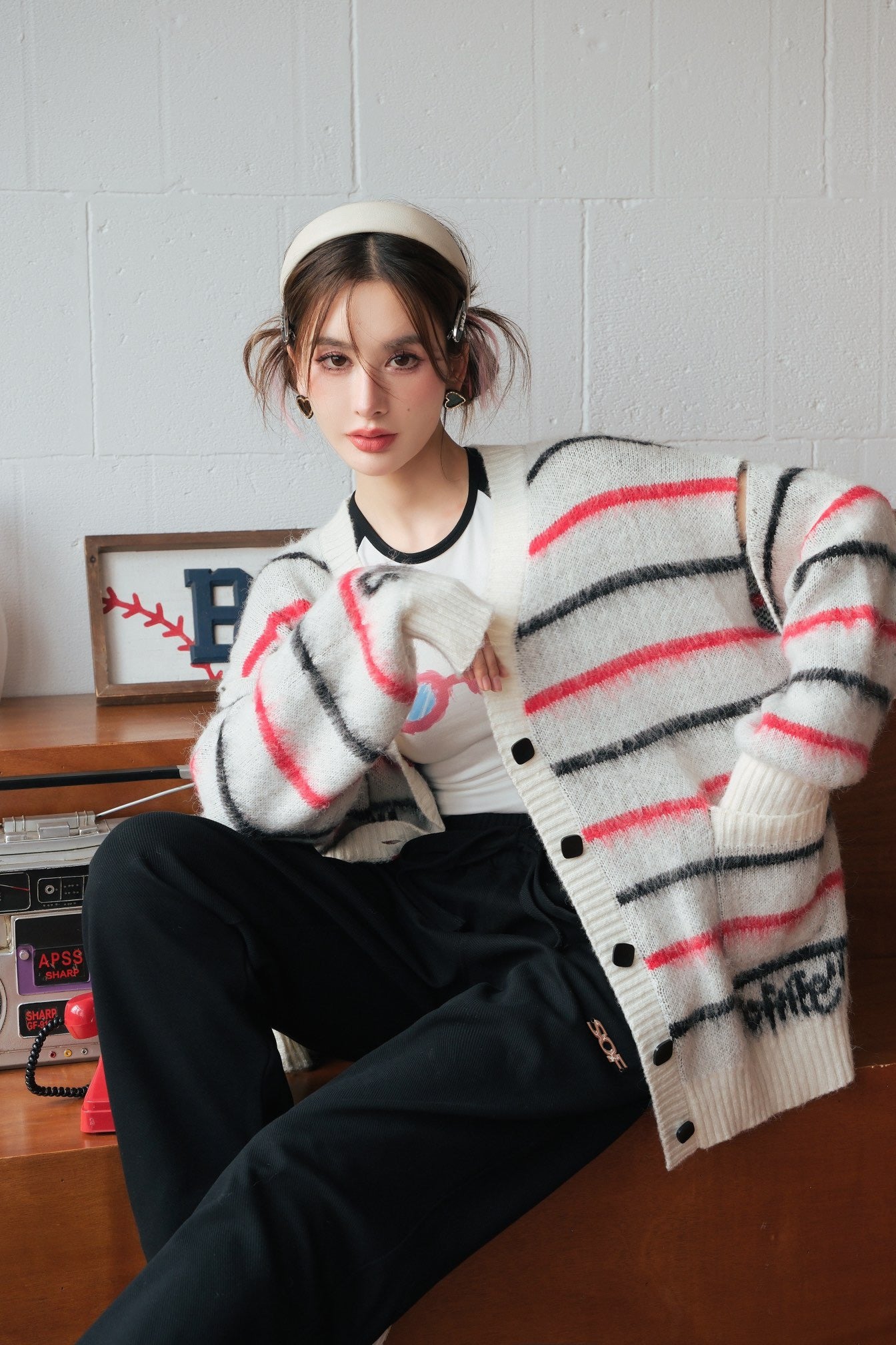 Sofitte Striped Logo Cardigan - Fixxshop