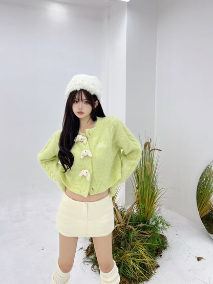 13DE MARZO Doozoo Button Knit Cardigan Shadow Lime