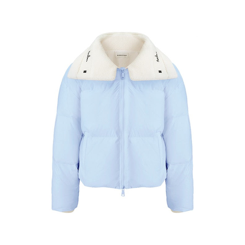 Herlian Rib Stitching Lapel Down Jacket Blue