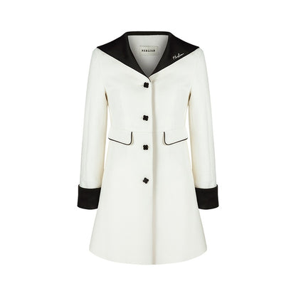 Herlian Color Contrast Navy Collar Neck Long Coat