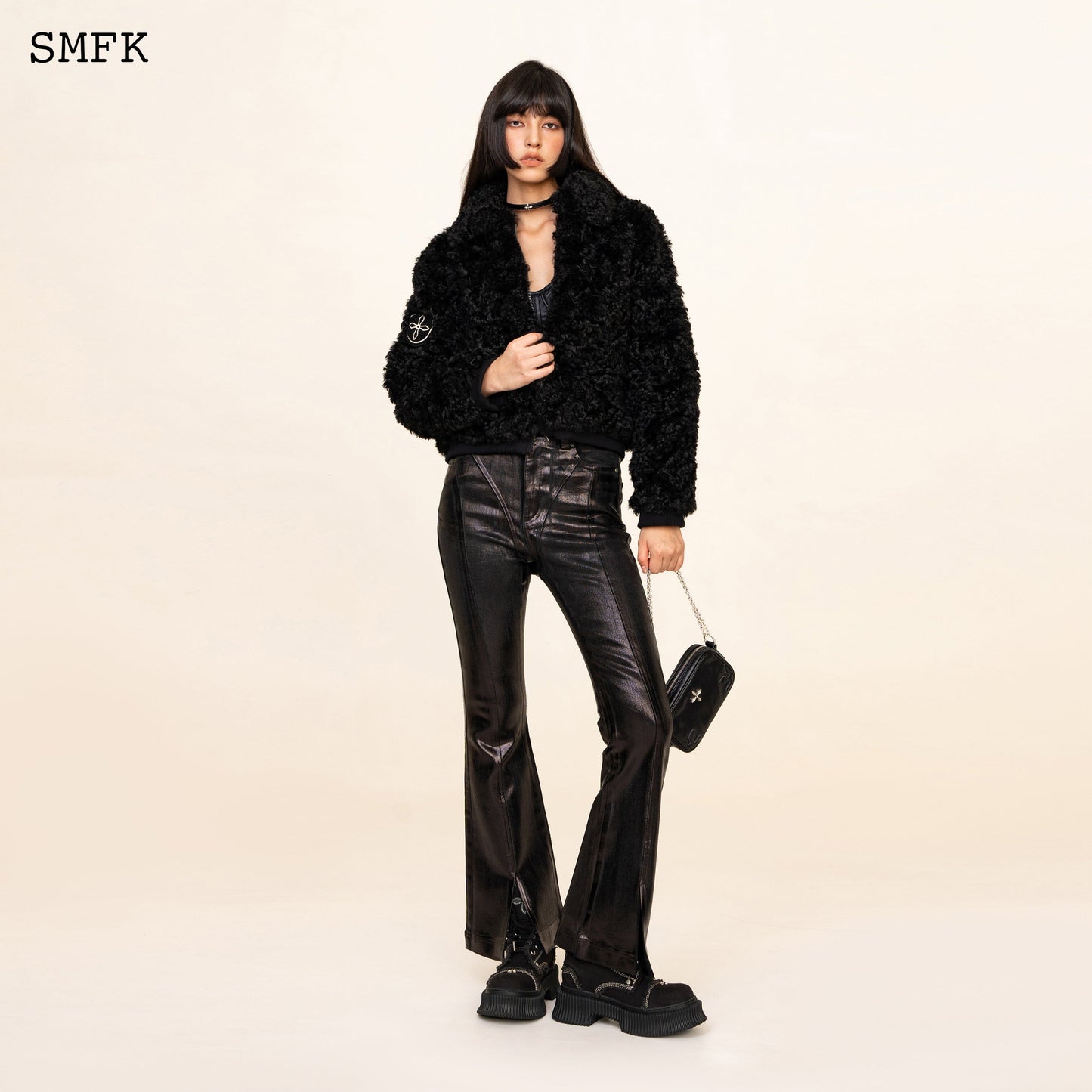 SMFK WildWorld Adventure Short Faux Fur Jacket In Black