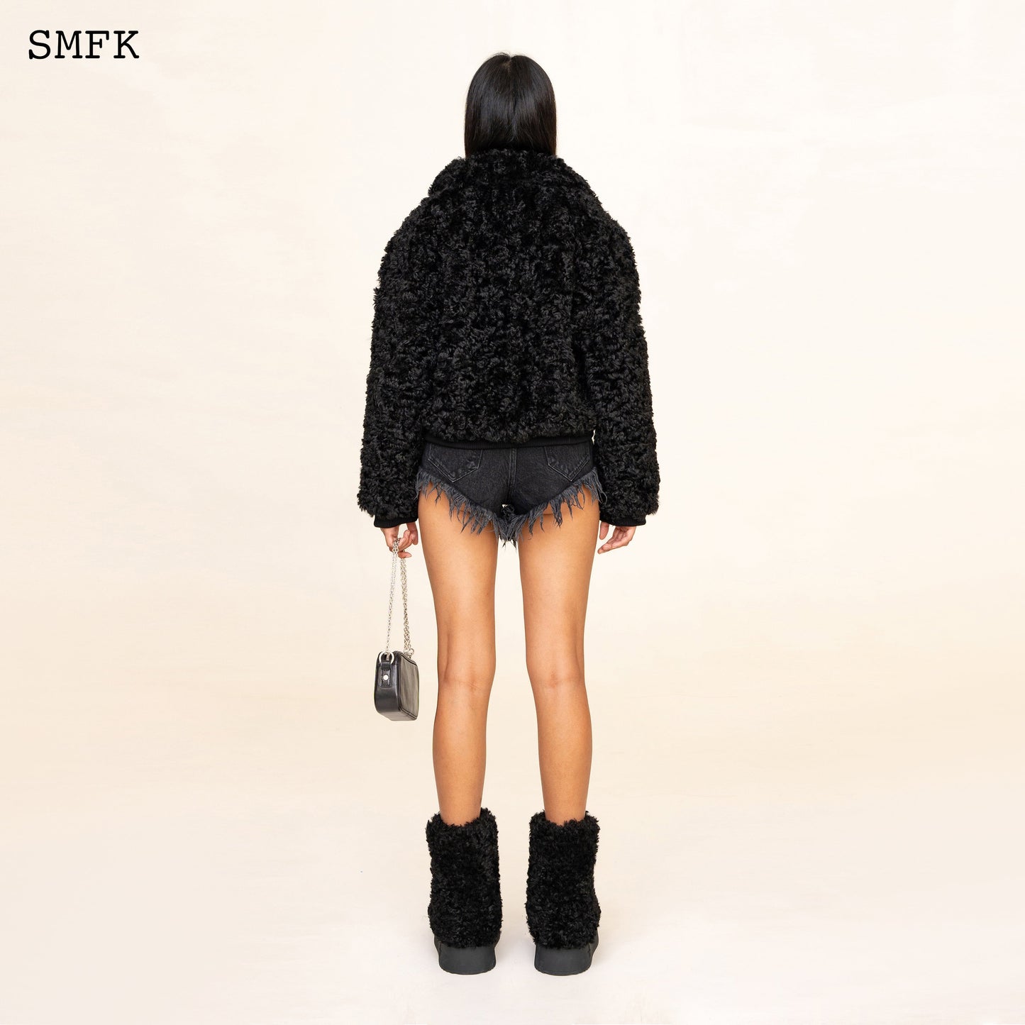 SMFK WildWorld Adventure Short Faux Fur Jacket In Black