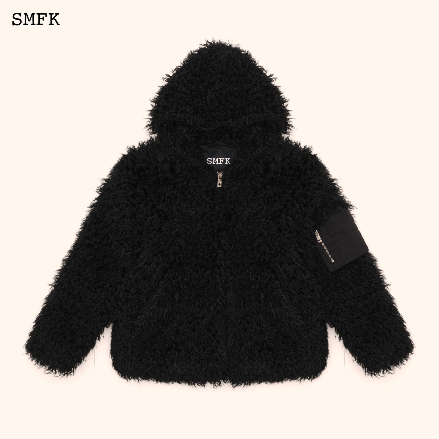 SMFK WildWorld Adventure Outdoor Faux Fur Hoodie In Black