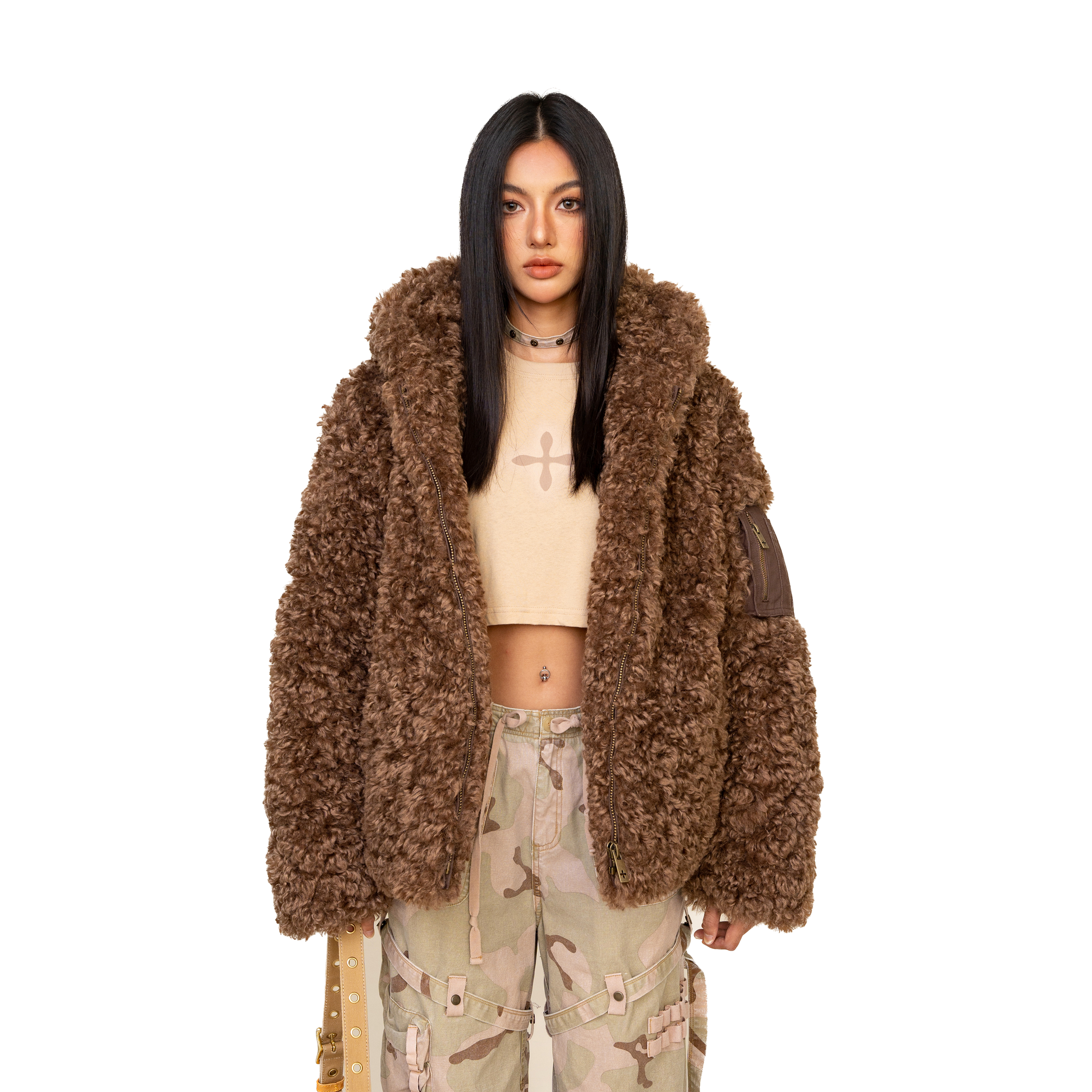 Brown faux online fur hoodie