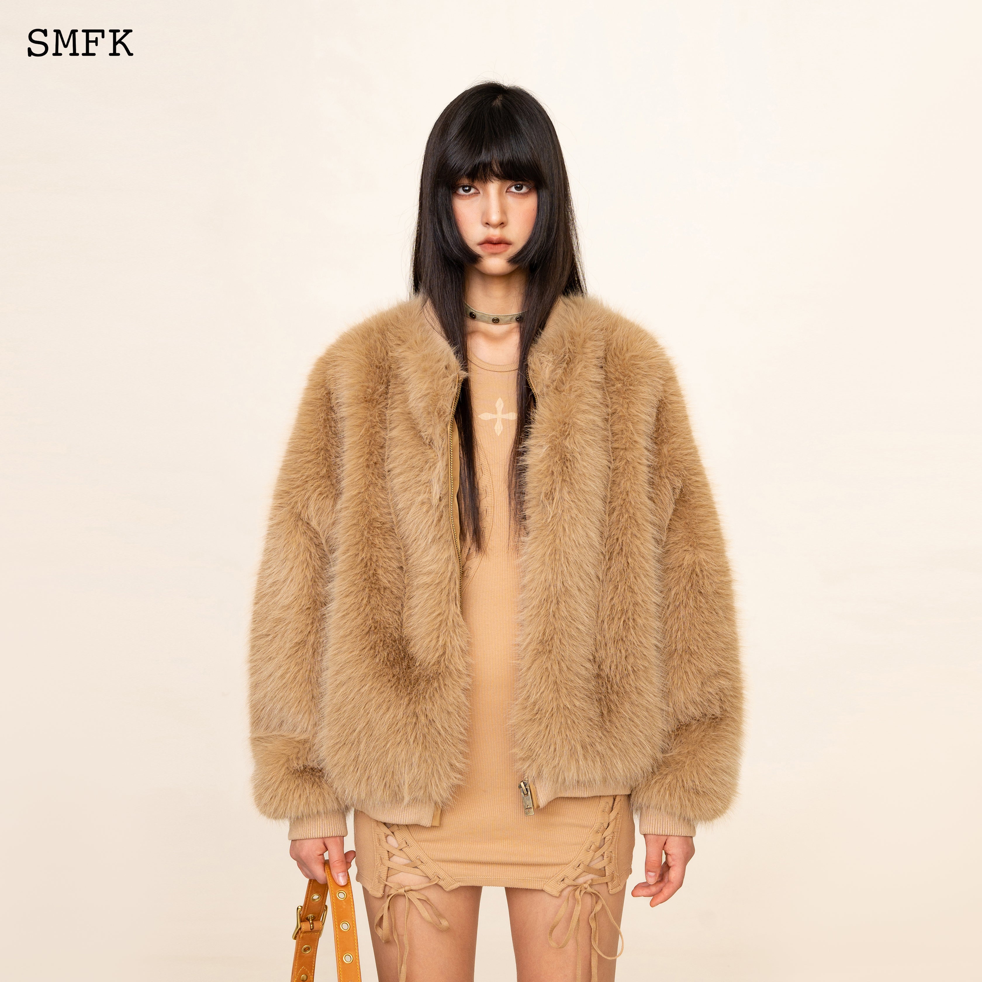 SMFK WildWorld Baseball Faux Fur Jacket In Wheat – Fixxshop