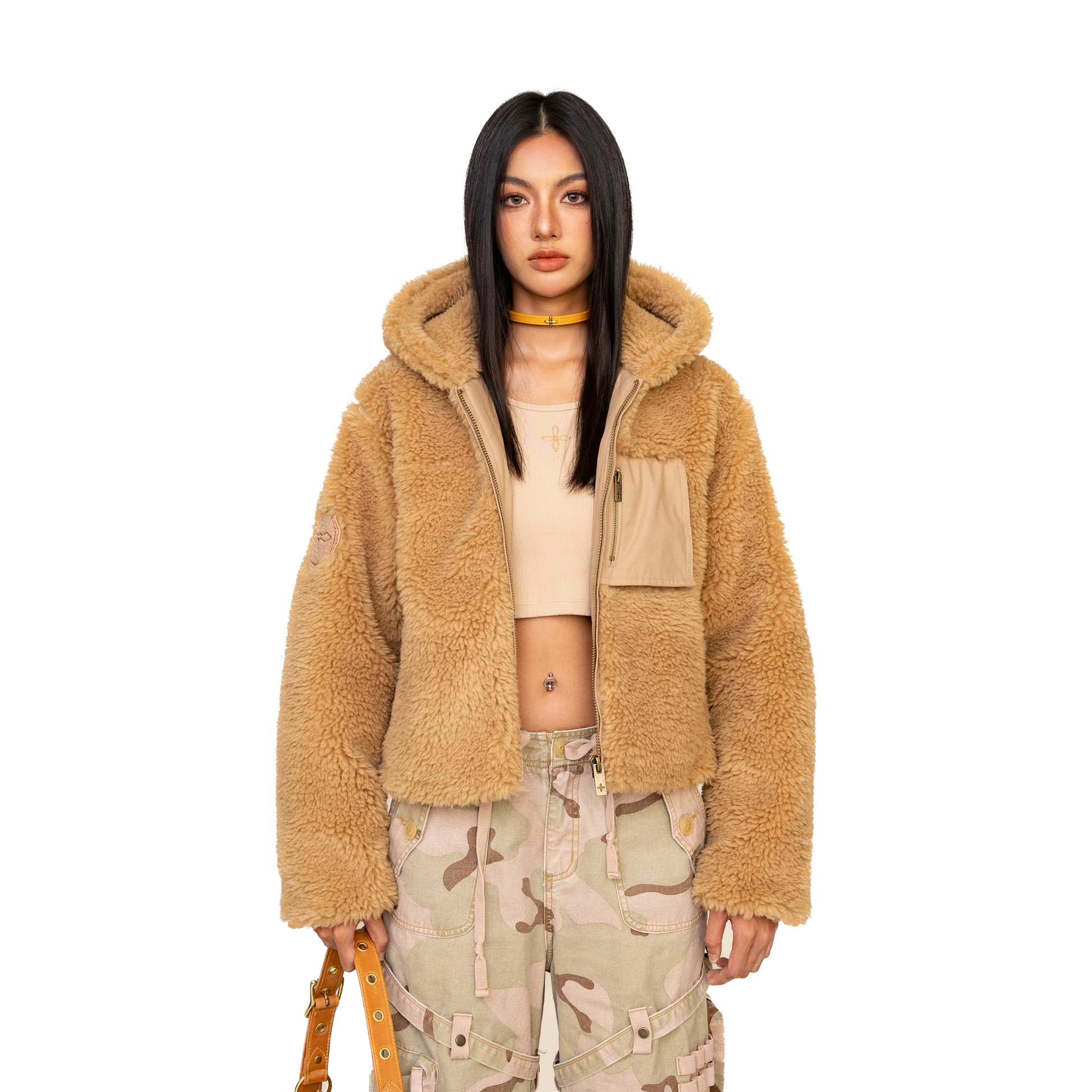 fur cropped hoodie Free Shipping Girls Faux Fur Zip Up Hoodie
