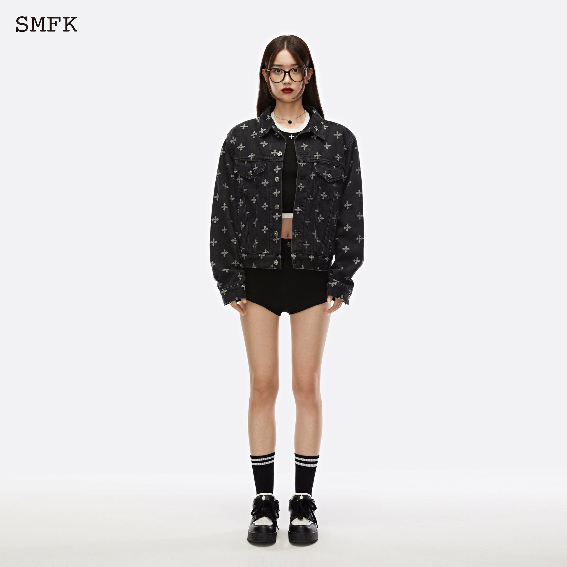 SMFK Garden Jacquard Denim Short Jacket Black - Fixxshop