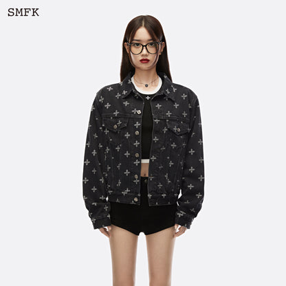 SMFK Garden Jacquard Denim Short Jacket Black - Fixxshop