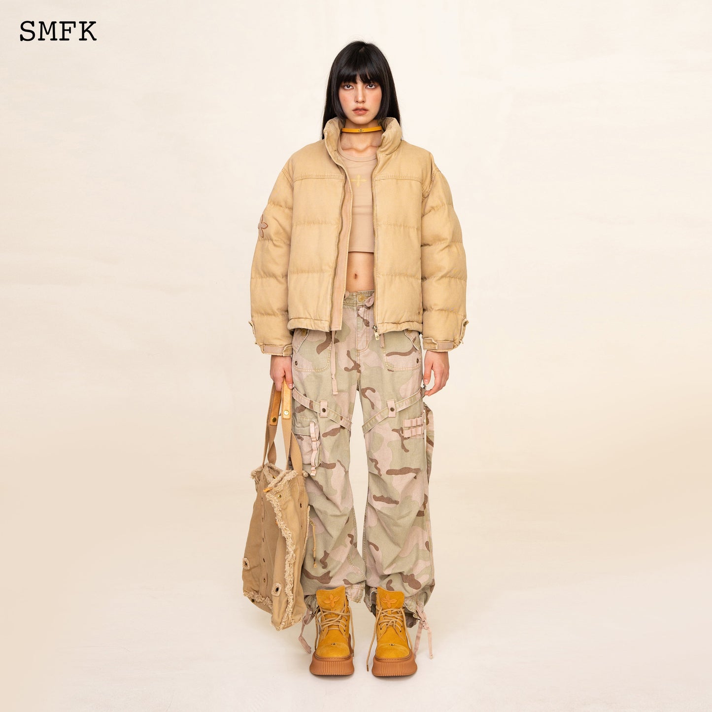 SMFK WildWorld Adventure Hiking Puffer Jacket In Wheat