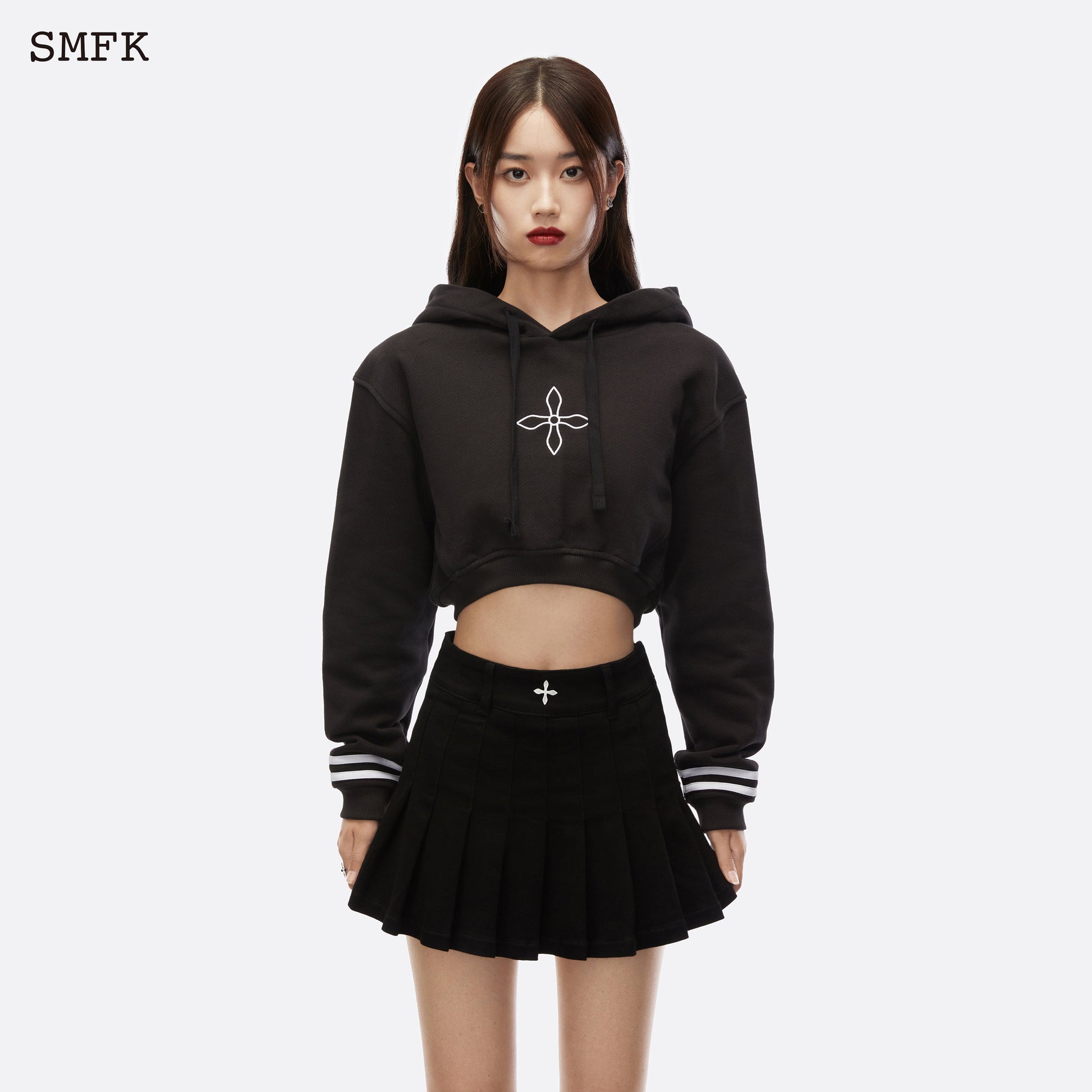 SMFK Compass Black Night Flower Short Body Jogging Hoodie Midnight Black - Fixxshop