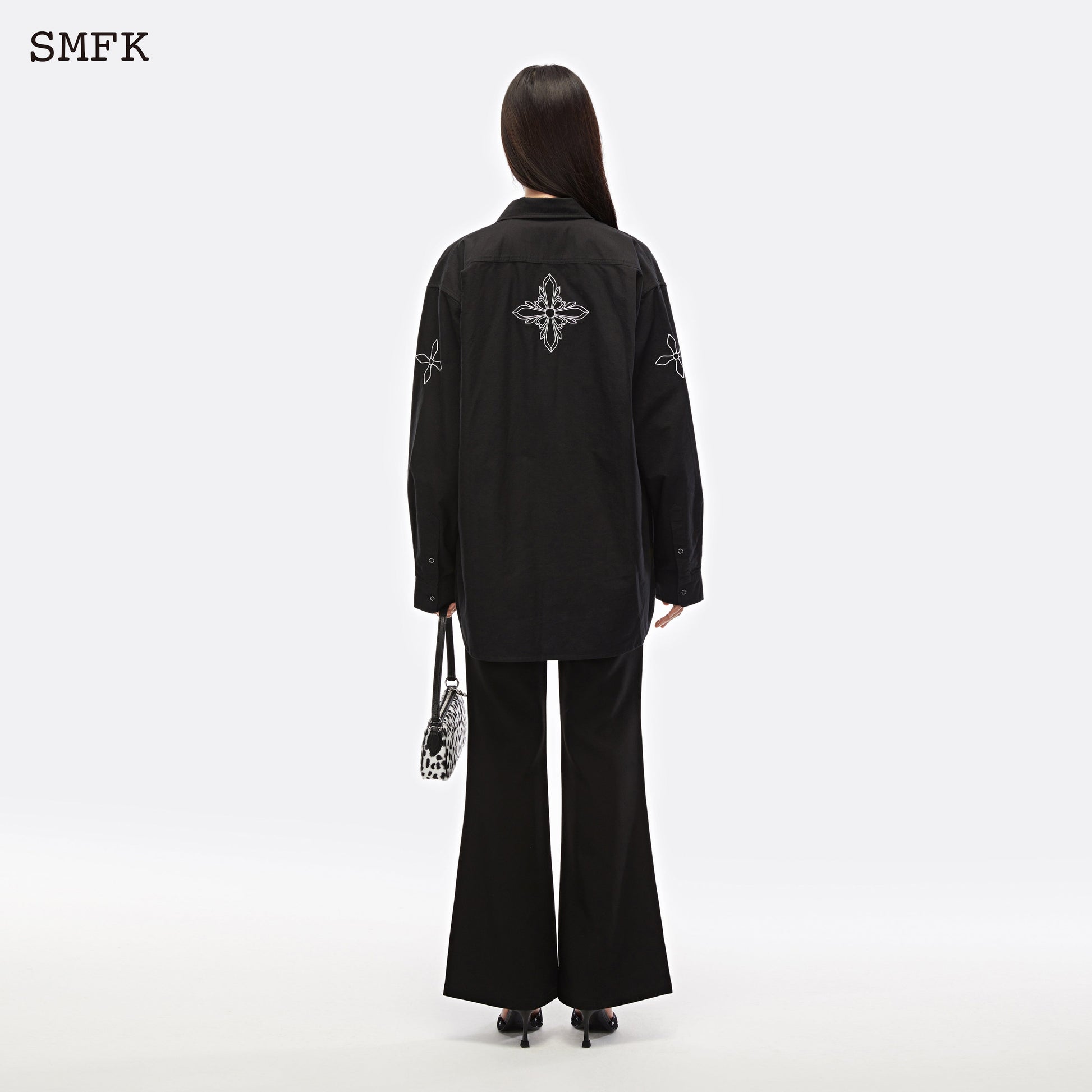 SMFK Compass Black Night Flower Classic Shirt Midnight Black - Fixxshop