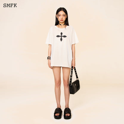 SMFK Compass Cross Vintage Oversize Tee in White