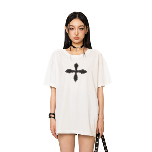 SMFK Compass Cross Vintage Oversize Tee in White