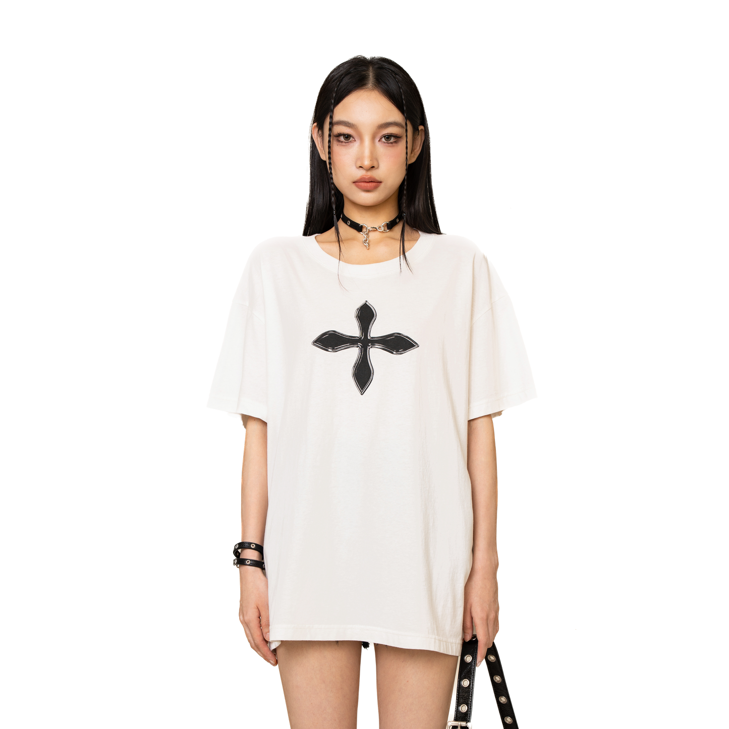 SMFK Compass Cross Vintage Oversize Tee in White