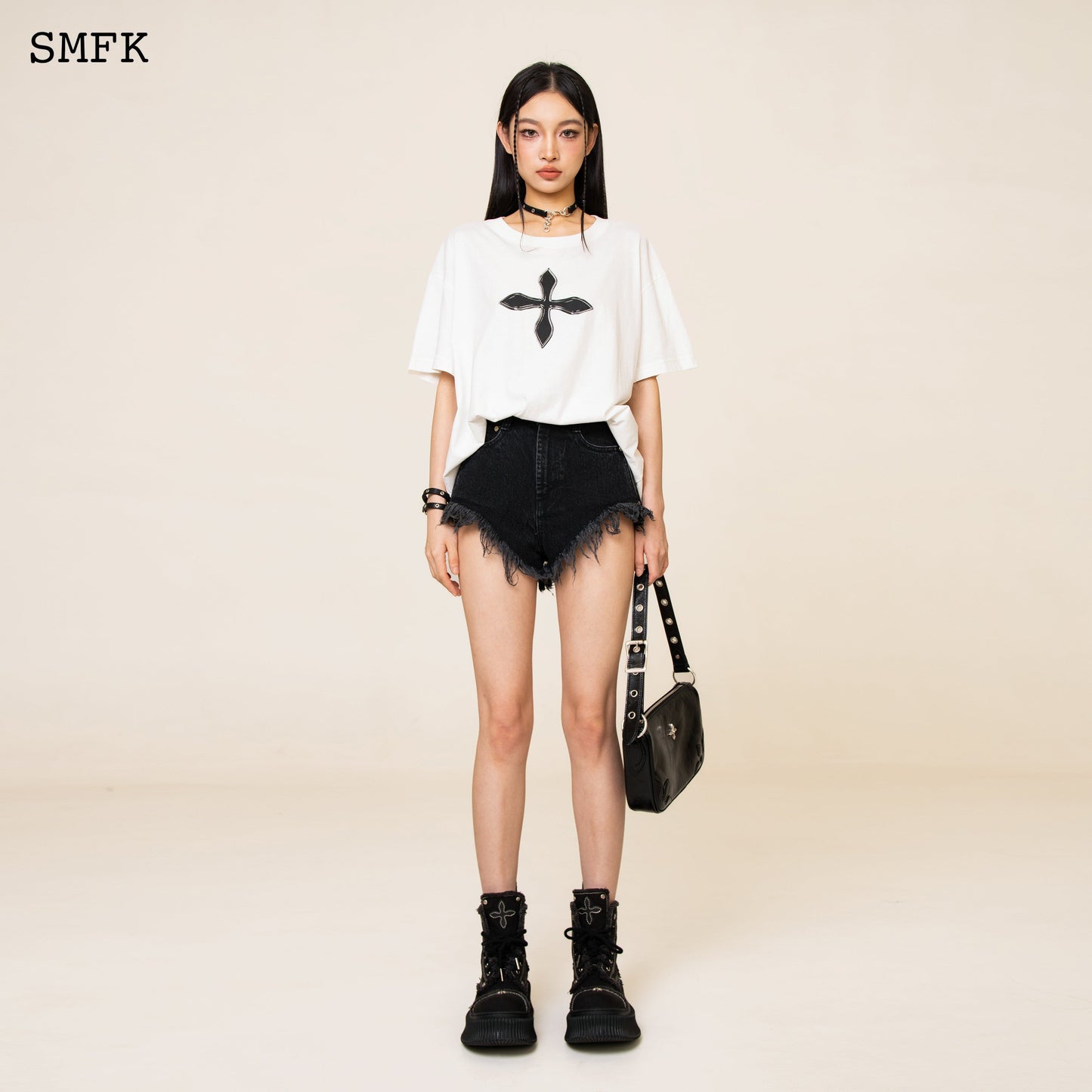 SMFK Compass Cross Vintage Oversize Tee in White