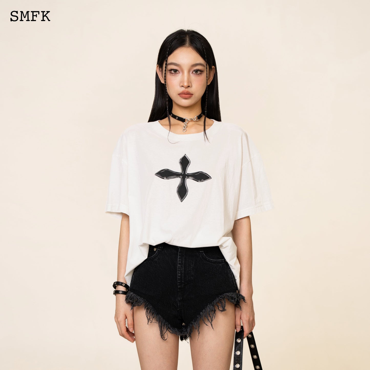 SMFK Compass Cross Vintage Oversize Tee in White