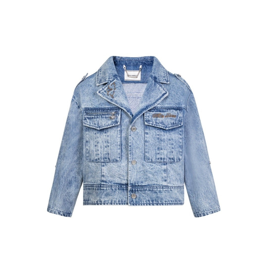 13DE MARZO Removable Cuff Denim Jacket Washed Blue