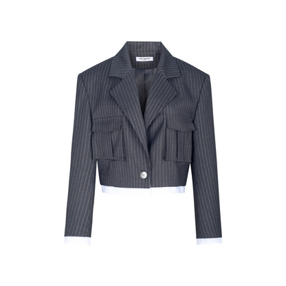 THREE QUARTERS Silver Striped Copped Blazer and Trousers