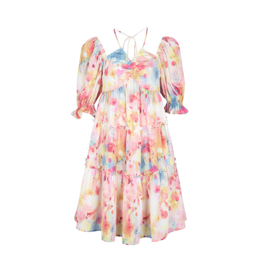 THREE QUARTERS Puff Sleeve Drawstring Dress