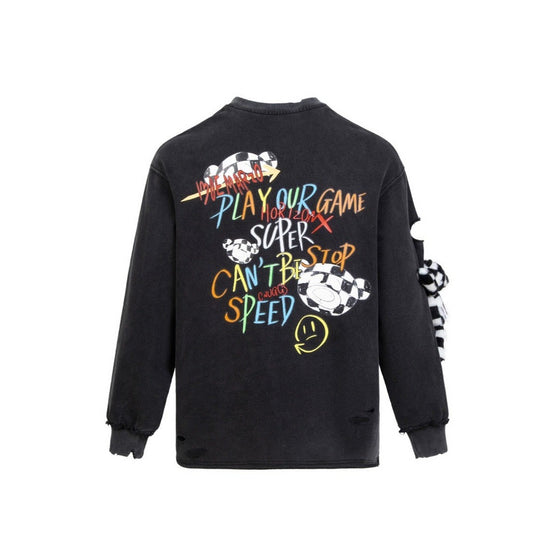 13DE MARZO Racing Graffiti Bear Washed Sweater Black