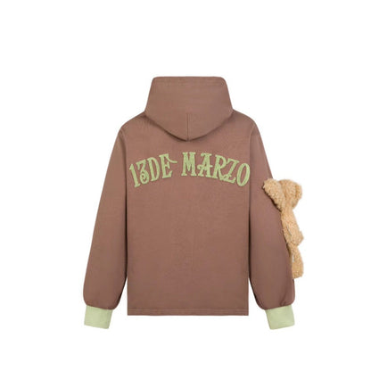 13DE MARZO Bunny Forearm Hoodie Tobacco Brown