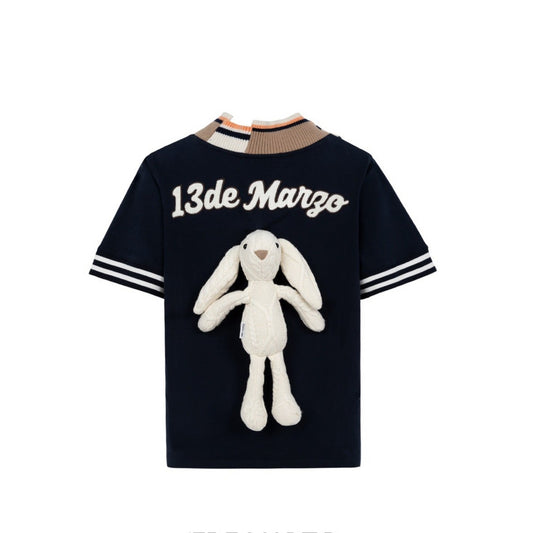 13DE MARZO Malposition Logo Knit T-shirt Evening Blue