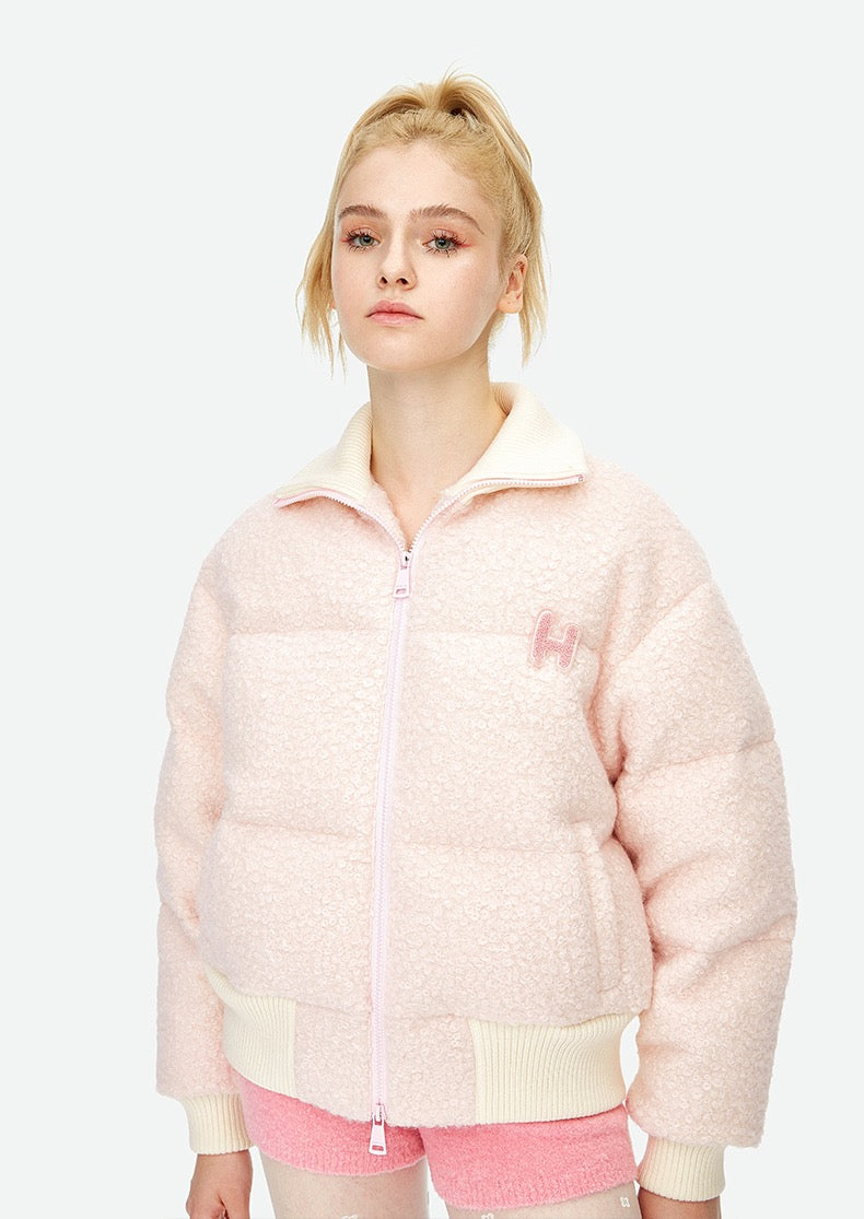 Patchwork Rib Jacket Herlian Rib Patchwork Embroidery Down Jacket Pink – Fixxshop