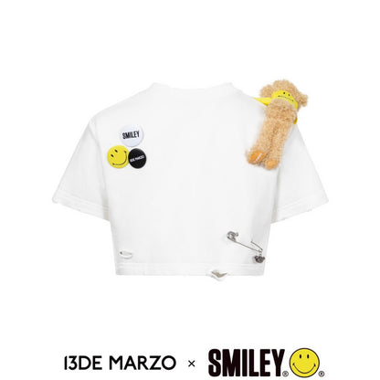 13De Marzo x Smiley Broken Pin Badge Bear Short T-shirt White