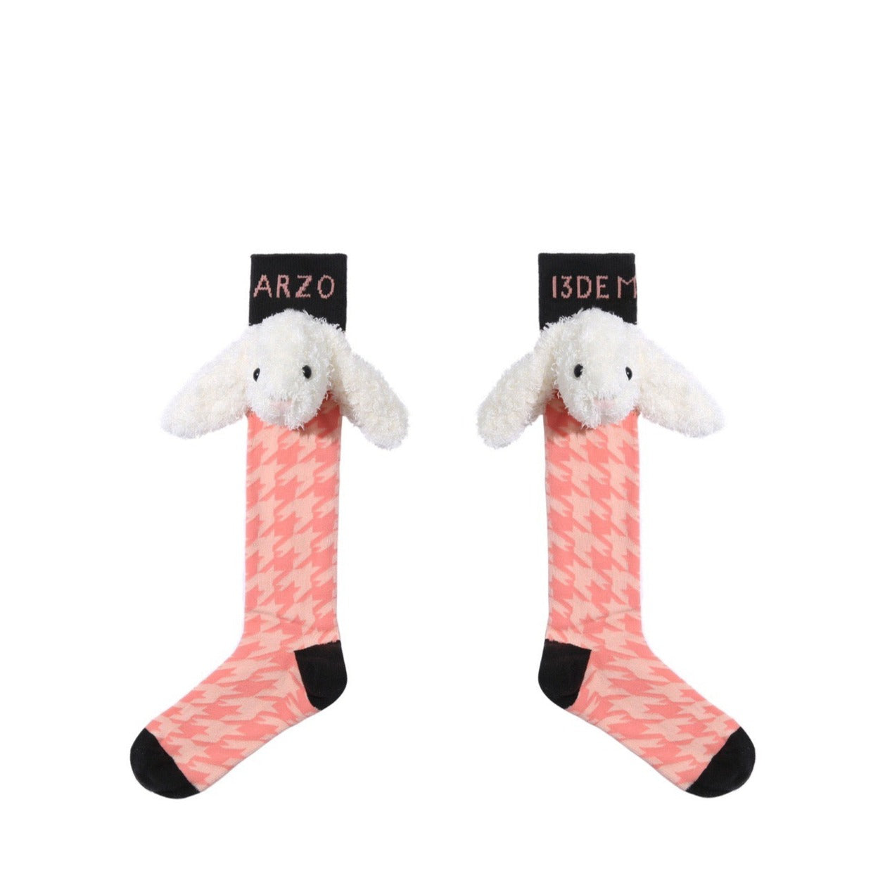13DE MARZO Doozoo Houndstooth Socks Shell Pink