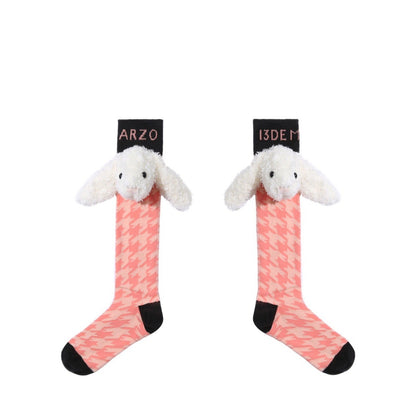 13DE MARZO Doozoo Houndstooth Socks Shell Pink