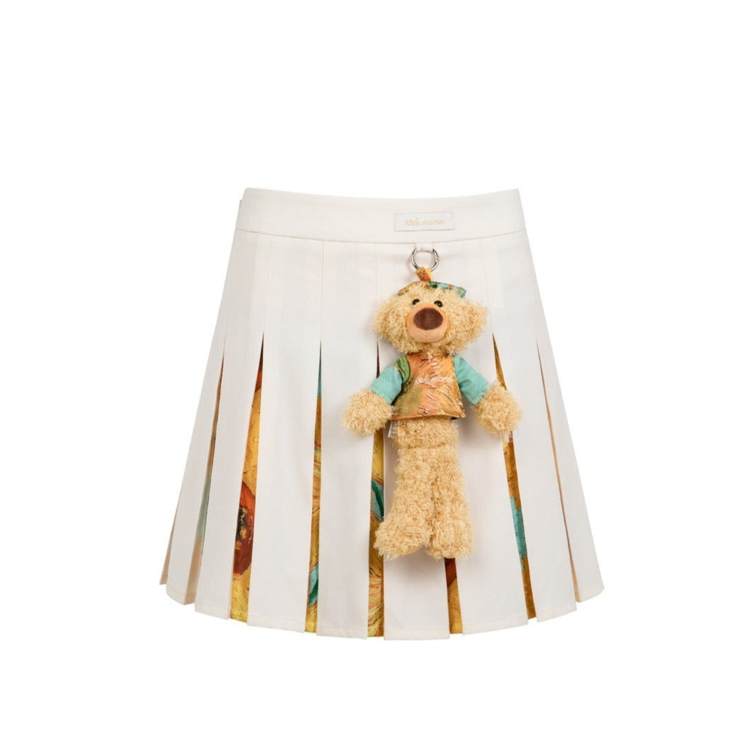 13DE MARZO Van Gogh Masterpiece Pleated Skirt Whisper White