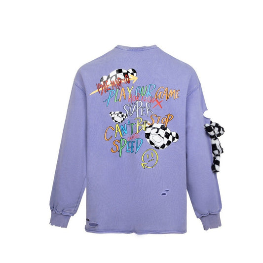 13DE MARZO Racing Graffiti Bear Washed Sweater Cosmic Sky