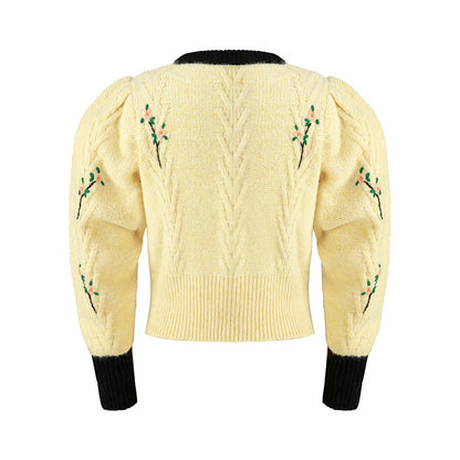 Herlian Cable Hand Embroidered Crewneck Sweater Yellow - Fixxshop