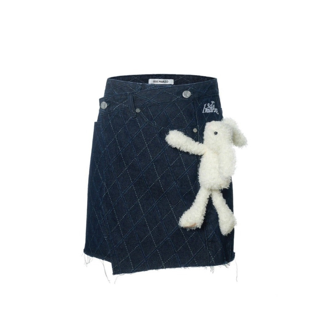 13DE MARZO Bear Diamond Check Denim Skirt Gibraltar Sea