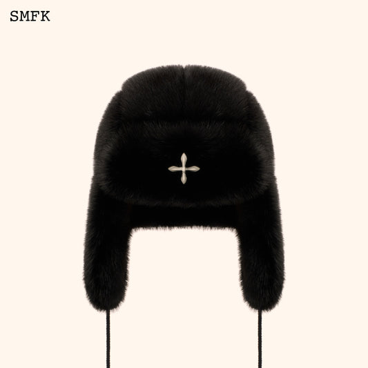 SMFK Compass Cross Winter Fur Hat In Black