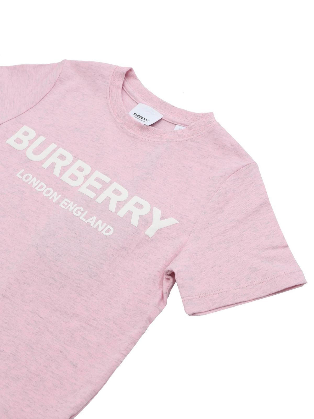 Burberry Kids Logo Print Cotton T-shirt Pink