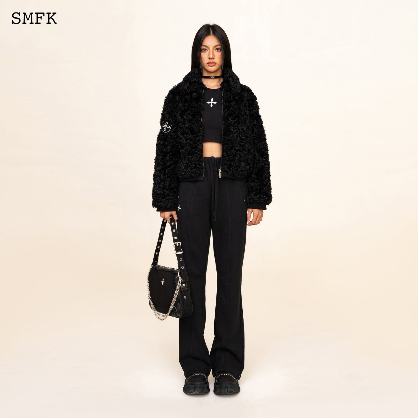 SMFK Compass Classic Cross Flared Sweatpants In Black