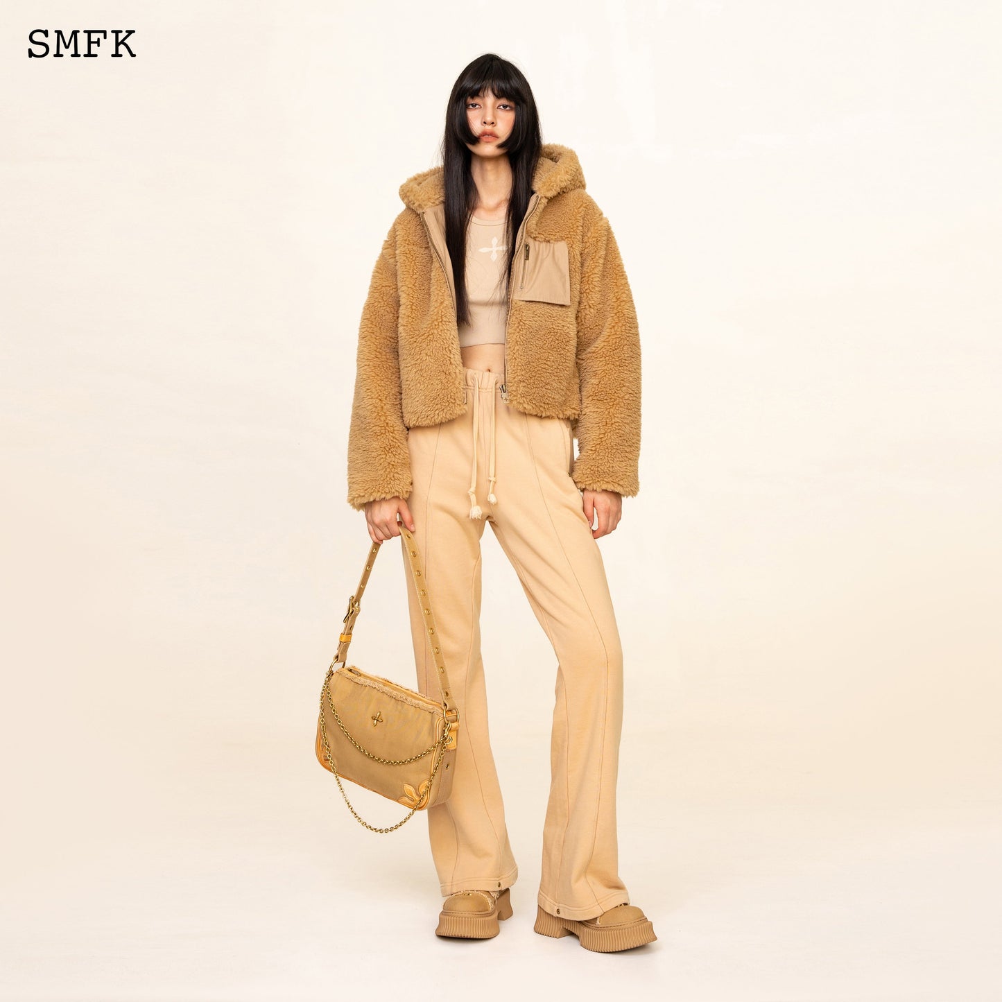 SMFK Compass Classic Cross Flared Sweatpants In Wheat