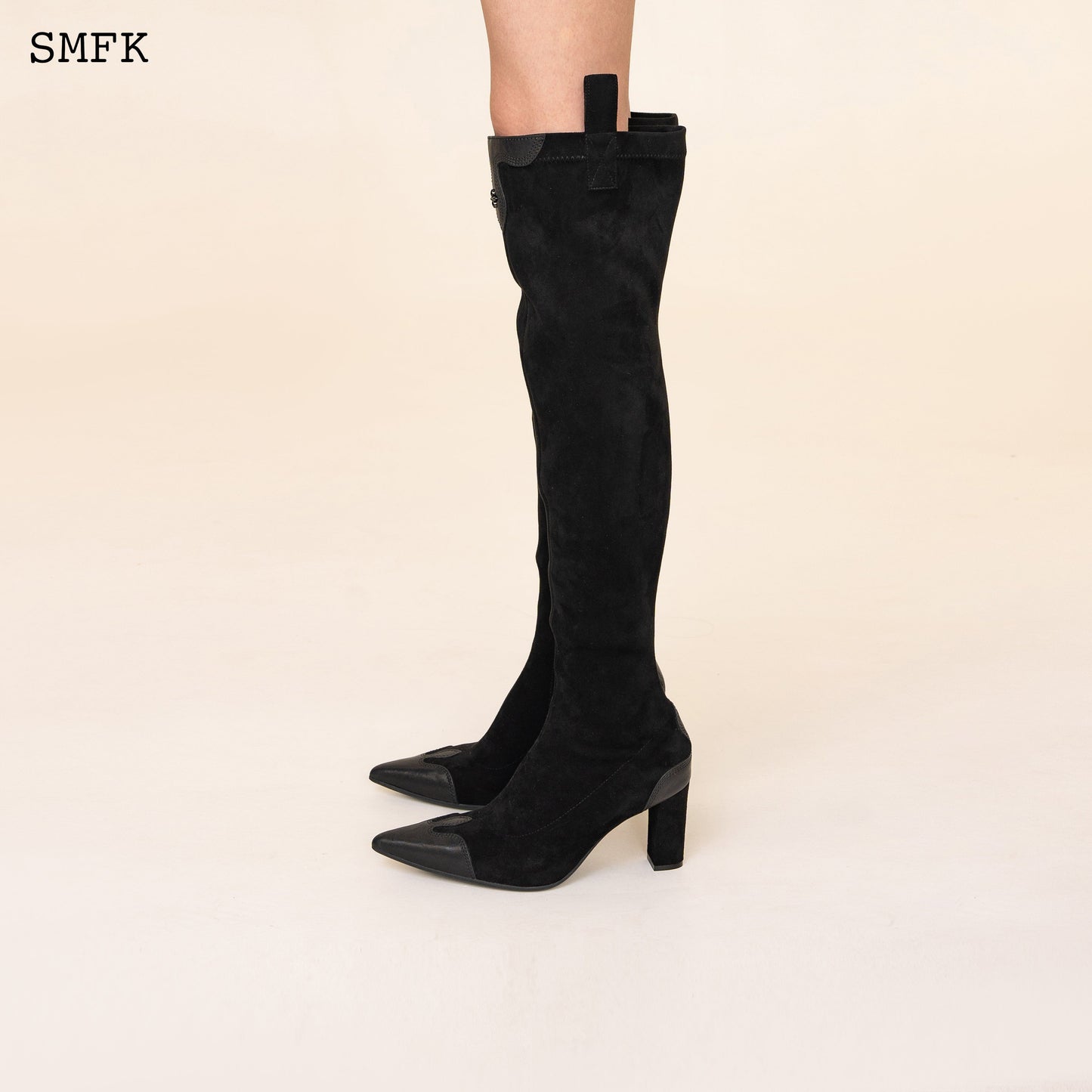 SMFK Compass Cross Black Velvet Over-The-Knee Boots