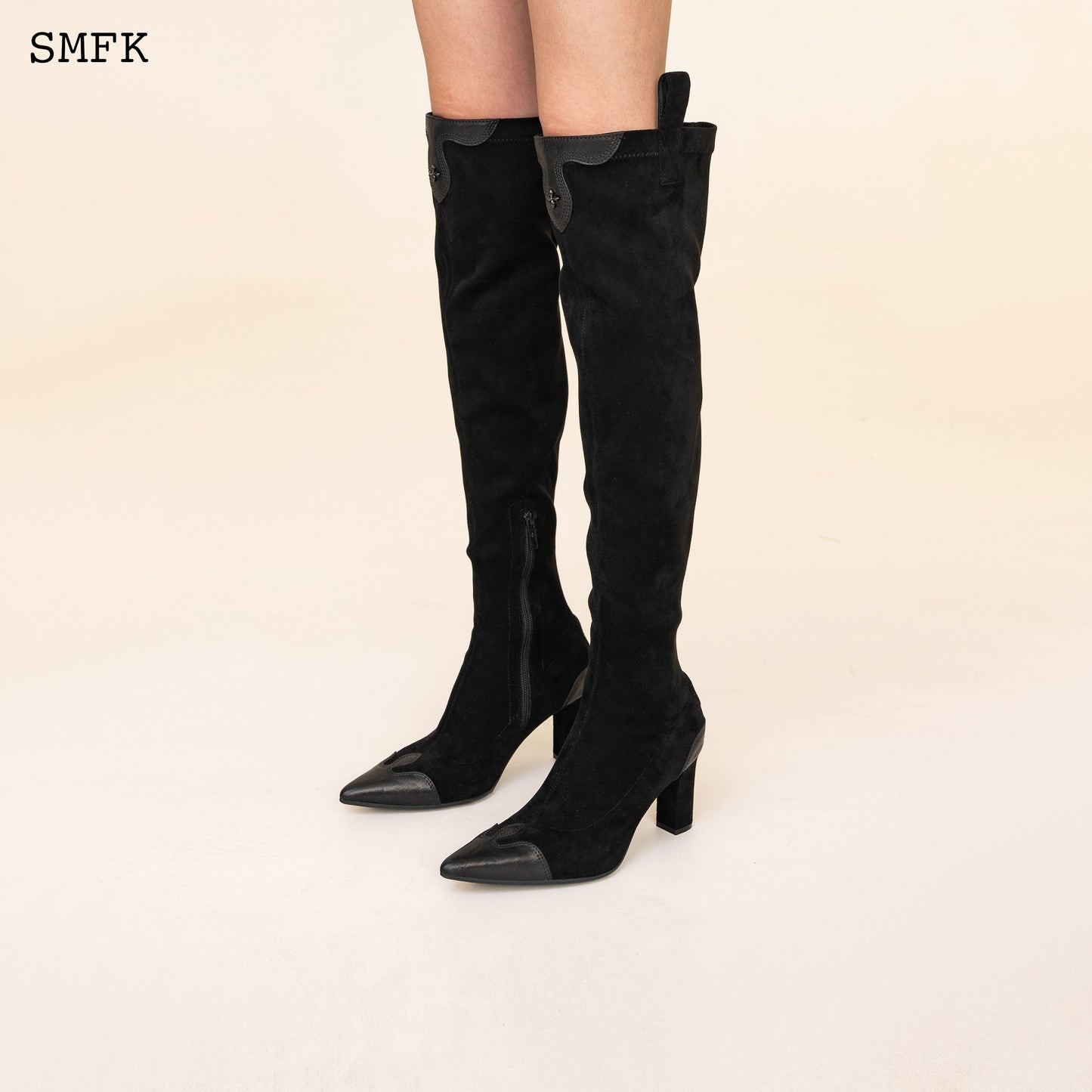 SMFK Compass Cross Black Velvet Over-The-Knee Boots