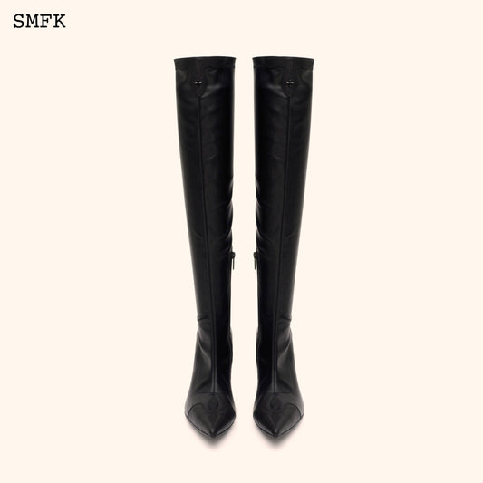 SMFK Compass Cross Black Leather Over-The-Knee Boots