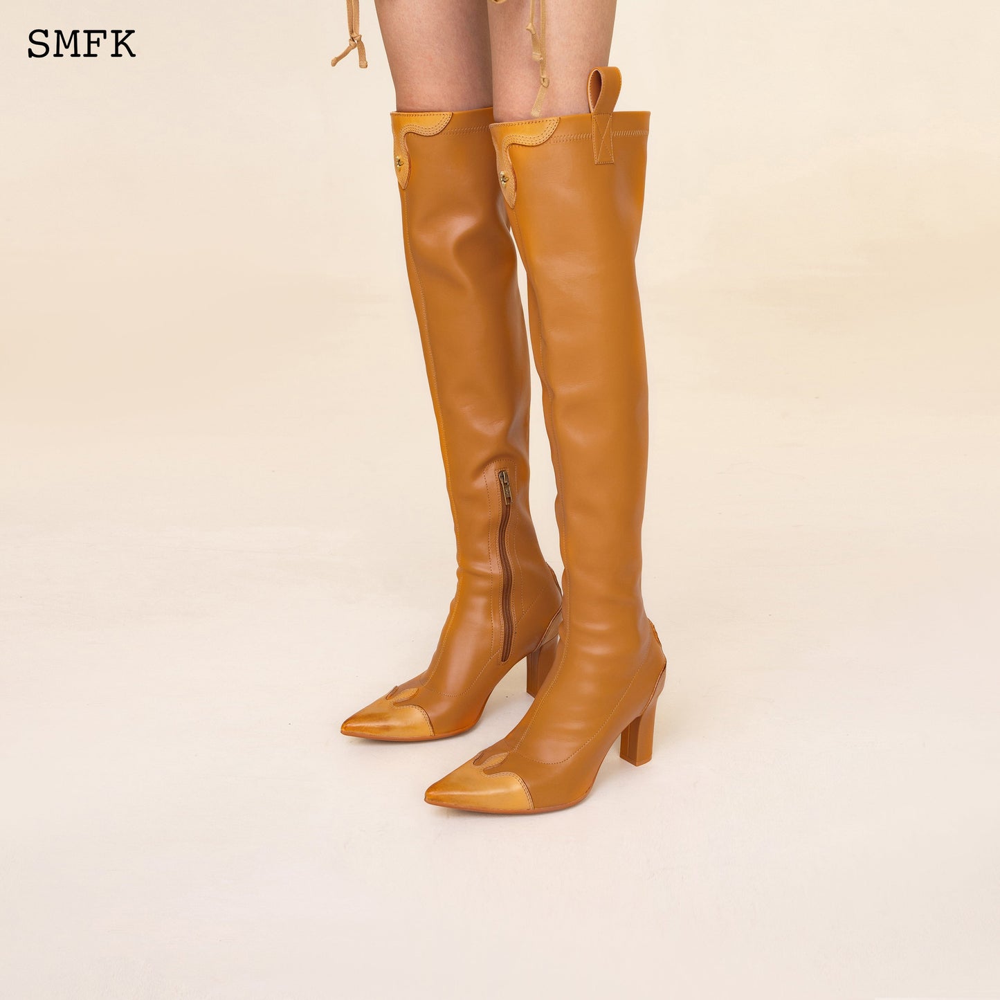 SMFK Compass Cross Wheat Leather Over-The-Knee Boots