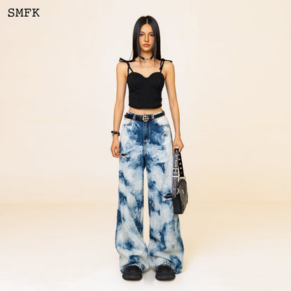 SMFK WildWorld Camouflage Loose Jeans Ocean Blue