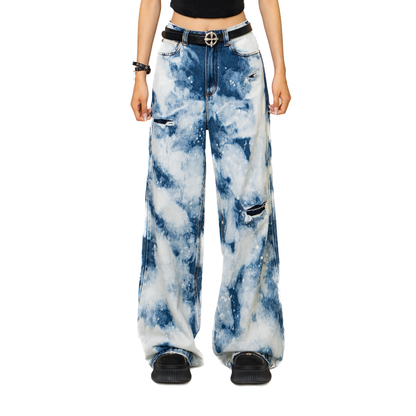 SMFK WildWorld Camouflage Loose Jeans Ocean Blue