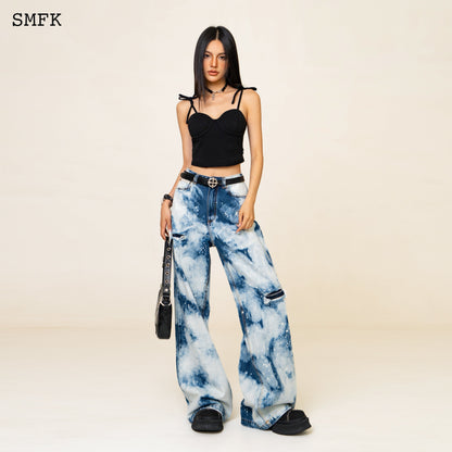 SMFK WildWorld Camouflage Loose Jeans Ocean Blue