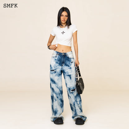 SMFK WildWorld Camouflage Loose Jeans Ocean Blue