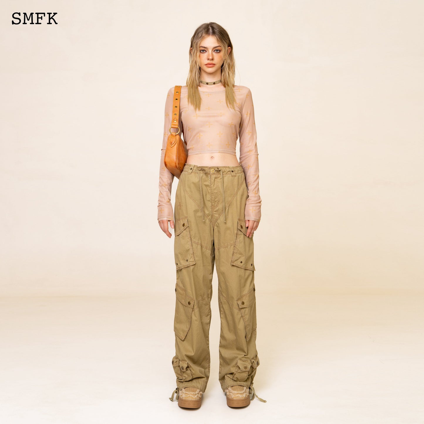 SMFK Garden Desert Mesh Tights Top In Khaki